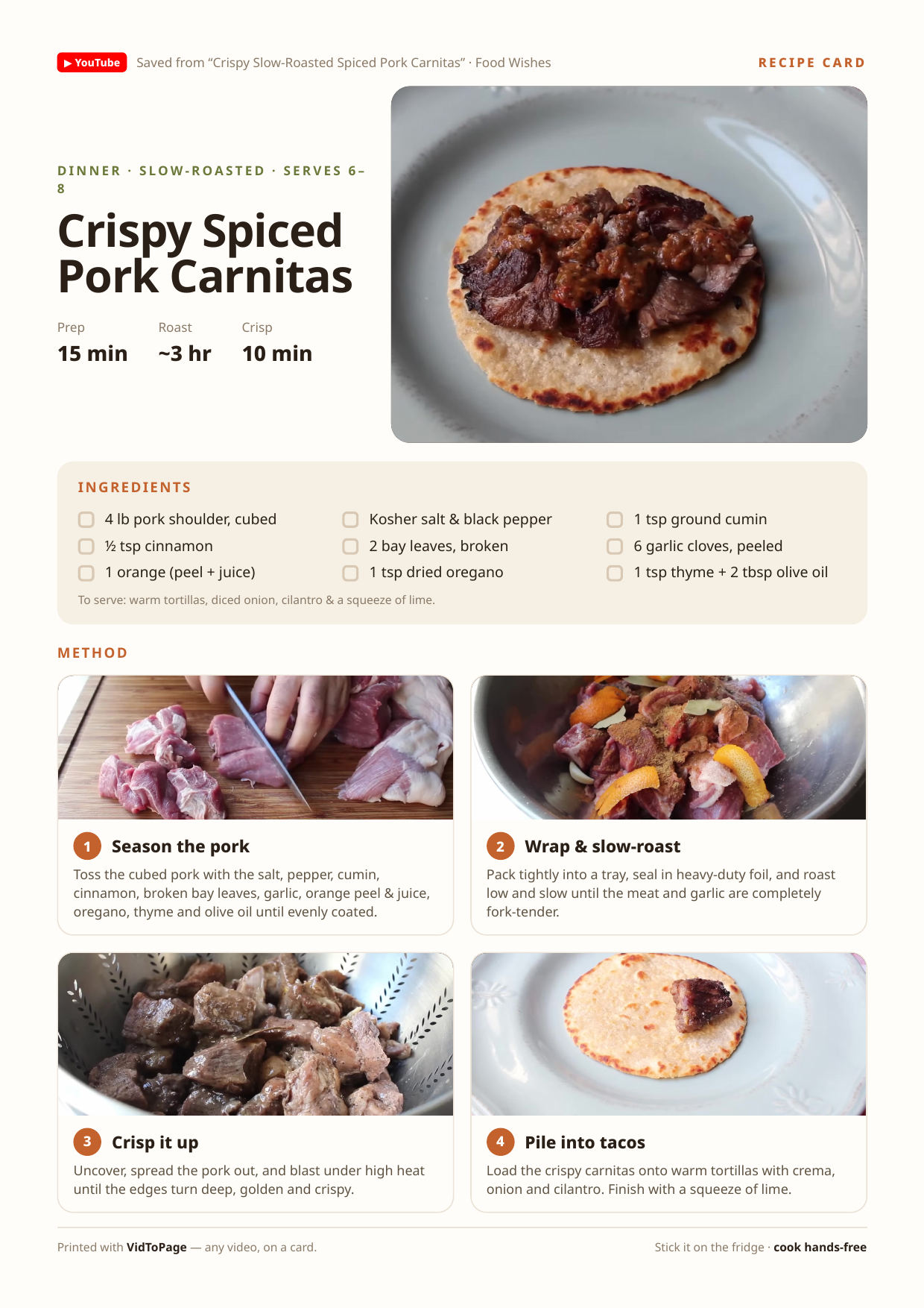 Sample printable recipe card
